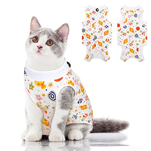 Cat Recovery Suit, Soft Kitten Onesie for Cats After Surgery Female | Breathable Spay Recovery Suit for Cats E-Collar Alternative Protective Bodysuit Anti Licking for Abdominal Wound, Candy S - color: Candy, size: Small