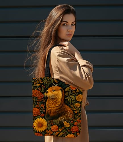 Vintage Botanical Animal Canvas Tote Bag for Women, Aesthetic Floral Animal Reusable Shoulder Bag for Shopping - color: 22