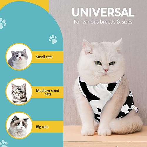 Avont Cat Recovery Suit - Kitten Onesie for Cats After Surgery | Stop Licking, Protects Stitches, M: Neck 9.5"-11"/Chest 13.7"-15.4"/Back 10.4", Soft & Breathable, Hook & Loop, Cow - color: Cow, size: Medium