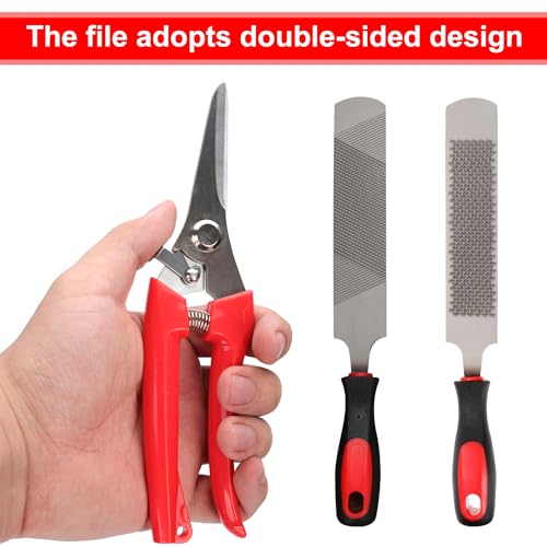 PEUTIER 3pcs Goat Hoof Trimmers and File, Nail Clippers for Goats Hoof Nippers Curved/Straight Head Sheep Hoof Trimming Shears Hoof Rasp Horseshoe File for Goat Sheep Lamb Pig Animal Hooves (Red)