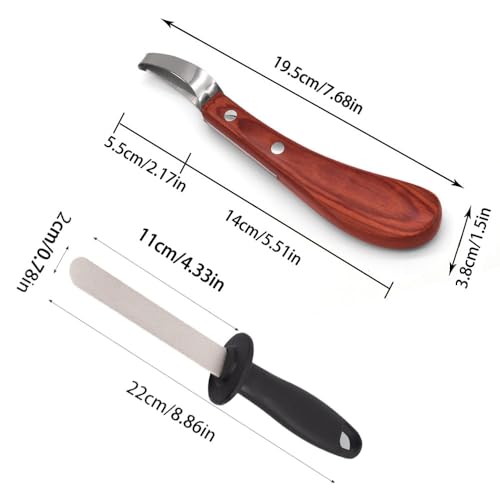 Hoof Knife and Sharpener for Horses, Farrier Tool Kit, Double-Edged Hoof Trimming Knife, High-Carbon Steel Blade