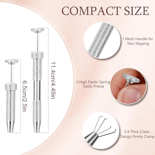2Pcs Piercing Ball Grabber Tool for Changing Jewelry, Stianless Steel Flat Back Earring Applicator Internally Threaded Push Pin Piercing Grabber Tool - color: Silver-G