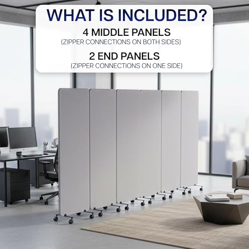 VIVO Freestanding 145 x 66 inch Privacy Panel System, Mobile Cubicle Divider, Acoustic Wall Partition, x6 24 inch Panels, Gray, PP-KIT-T145G-M - size: 145"