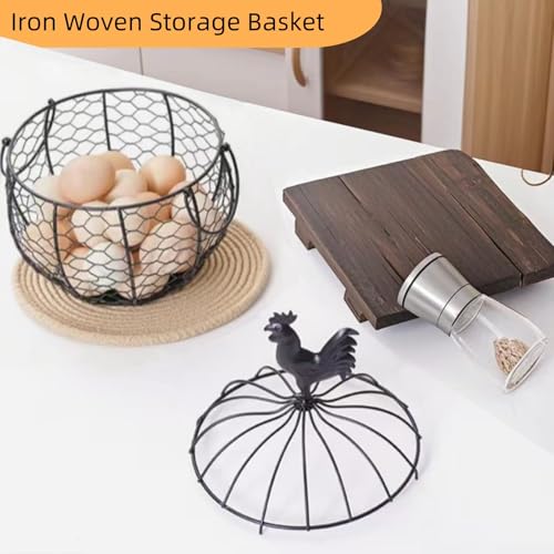 Wire Egg Basket for Gathering Fresh Eggs with Handle | Metal Egg Holder Countertop | Farm Fresh Egg Collecting Basket and Storage Holder | Suitable for Kitchen, Countertop and Farm (About 36 Eggs)