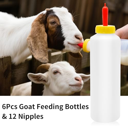 6-Pack 400ml Goat & Lamb Feeding Bottles with Soft Nipples, Kid Livestock Nursing Kit for Baby Goats, Lambs, Calves, Farm Animal Milk Feeder Set