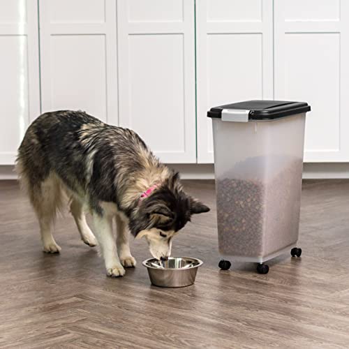 IRIS USA Dog Food Storage Container, Up to 38 lbs, Black, Made in USA | Wheels for Mobility, Airtight Seal, BPA-Free, Best for Bird Seed, Cat food, Cat Litter, Chicken Feed, Pellets - color: Black, size: 38 lbs