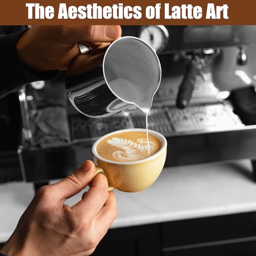 6 Pcs Milk Frothing Pitcher, Coffee Milk Frother Cup, 12oz Espresso Milks Frothing Pitcher with Measurement Marks, Stainless Steel Coffee Jug for Latte Art & Cappuccino, Silver