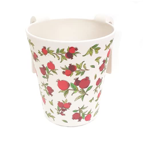 EMANUEL Yair Bamboo Hand Washing Cup for Netilat Yadayim Traditional Jewish Judaica (Pomegranates White NYO-17) - style: Pomegranates White NYO-17