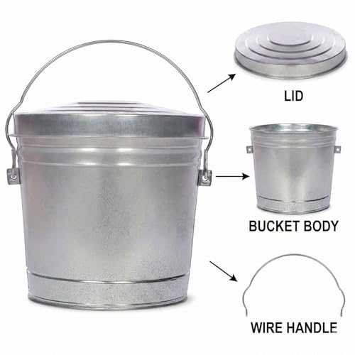 Galvanized Steel Locking Lid Storage Can, 6 Gallon, Heavy Duty Metal Pail for Bird Seed, Dry Pet Food, Charcoal Ash, Rodent Proof, Rust Resistant with Wire Bail Handle