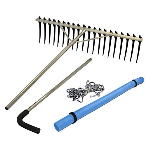 Rake Zilla | Extra-Large Heavy-Duty Lake and Pond Aquatic Weed Rake – 40" Wide Head with 9" Tines | Includes Detachable Float Kit & 25 ft Rope for Scooping, Skimming, and Easy Cleanup in Lakes & Ponds