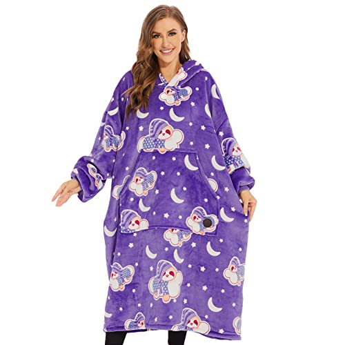 THREE POODLE Wearable Blanket Hoodie, Glow in The Dark Oversized Hoodie Blanket, Sherpa Hooded Blanket Sweatshirt for Adults Women Men Kids, Cozy Gifts - color: Luminous Sloth, size: Adult-Extra Long