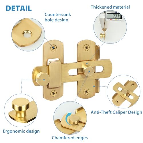 Alise 4 inch Gold SUS304 Stainless Steel Gate Latches for Barn Door | Heavy Duty Gate Hardware ,Security Flip Latch,Anti-theft Latch,Safety Door Lock for Barn Wood Fence Sliding French Door - color: Gold, size: 4 Inch
