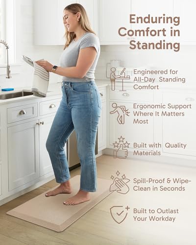 Ophanie Kitchen Mats for Floor, 3/4 Inch Thick, 20x39 Anti Fatigue Cushioned Mat,Kitchen Rugs,Waterproof,Comfort Ergonomic Standing Mat for Office,Home,Sink with 99+ Pairs of Anti-Slip Bottom Ridges - color: Beige, size: 20"L x 39"W x 0.8"Th