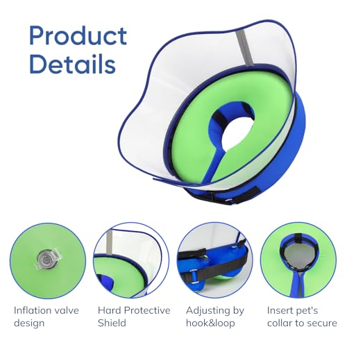 Supet Raised Inflatable Dog Cone Collar to Stop Licking, Soft Dog Cone Alternative for Small Medium Large Dogs, Doggie Donut Collar After Surgery - color: Smooth Green, size: M(Neck 9"-12.5")
