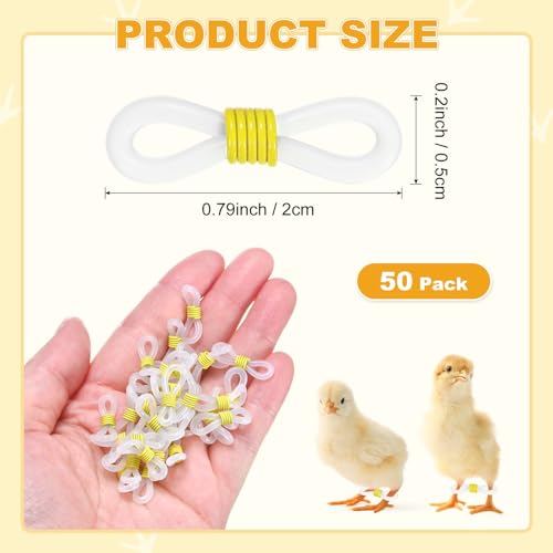 M METERXITY 50-Pack Adjustable Chick Leg Bands, 0.79" x 0.2" Silicone Chicken Leg Brace for Chicks/Ducks/Birds [Yellow] Poultry Leg Bands - color: Yellow