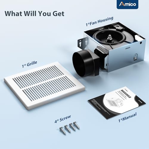 Amico Bathroom Exhaust Fan, 1.0 Sones, 80 CFM, No Attic Access Needed | Low Noise, Ceiling Mounted Retrofit Ventilation Fans, 4 Inch Duct, 7.6''x7.3'' Ceiling Opening, Modern Grille, UL Certified