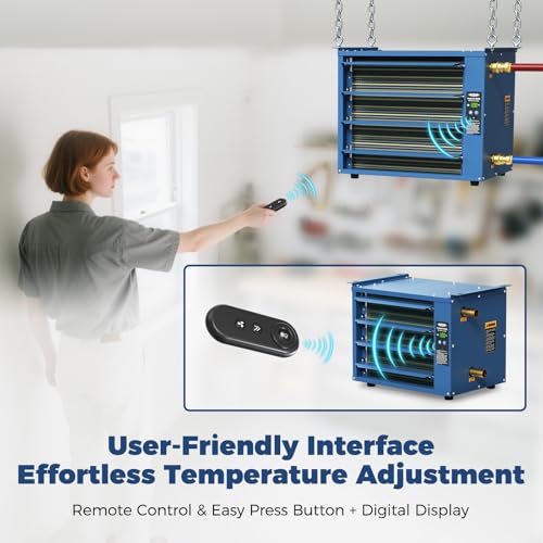ALORAIR 50,000 BTU Hydronic Hanging Heater, HydroX H50A, Copper Tube | 2 Connection Types, Energy-Efficient Heating, Quiet 500CFM Blower, Hot Water & Steam Compatible, Garage/Warehouse Heater