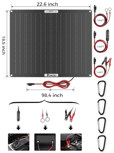 POWOXI MPPT 50W 12V Solar Car Battery Trickle Charger & Maintainer ETFE | Waterproof Flexible Solar Panel Kit | Prevents Overcharging with Smart Controller | Fits 12V Batteries for Boats, RVs & More - size: 50W-MPPT Pro