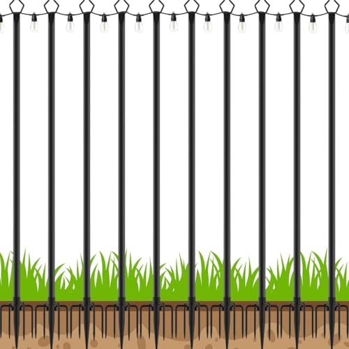 LETIANPAI 10Ft String Light Poles 2 Pack,Light Poles for Outside Lights,Outdoor with Fence Brackets Hanging Lights,Metal Stand Deck Patio Backyard - size: 10 Pack 10FT