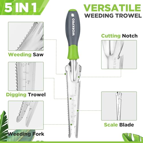 WORKPRO 5-in-1 Hand Weeder Puller, Stainless Steel Garden Trowel | Gardening Weeding Tool for Easy Weeder Removal, Planting, Weeding, Flower & Vegetable Care in Garden Lawn Yard
