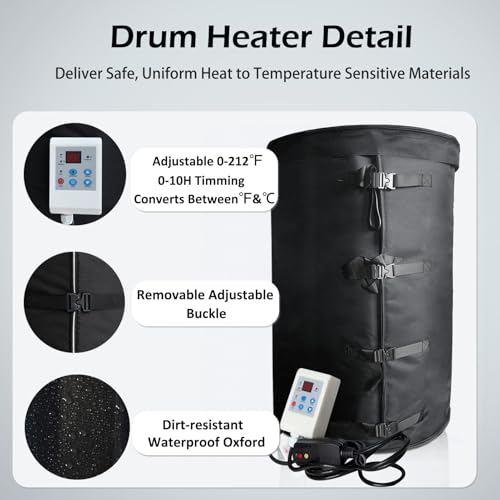 Industrial Grade/Weather Resistant Drum Heating Blanket,55 Gal Drum Heater Fixed Thermostat 0-150℉,Insulated Pail Band Heater with 10ft Power Cable - size: 55Gal