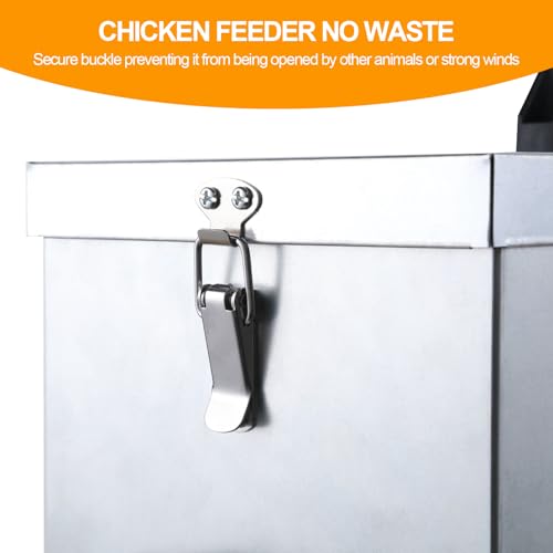Automatic Chicken Feeder Box 50 lbs, 8 Feeding Ports, No Waste Poultry Feeder with Locking Lid and Adjustable Legs for Chickens, Ducks, Geese Galvanized Metal (50 Lbs-8 Ports) - size: 50 Lbs-8 Ports