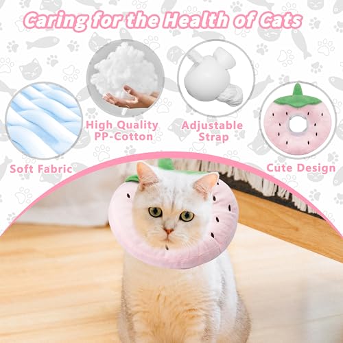 Soft Cat Cone Collar, Cute Cats Recovery Collar Suitable for Cats | Cat cone for Small, Medium, Large cat,Elizabethan Neck Collar for Cats After Surgery (Strawberry, Small) - color: Strawberry, size: Small