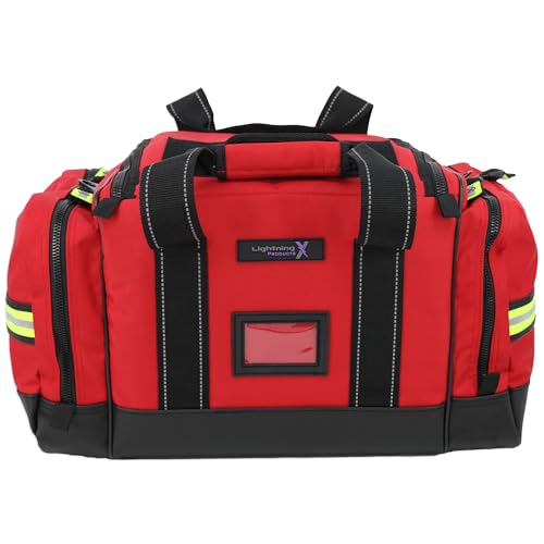 Lightning X LXMB35 EMT Trauma Bag – Large ALS Medical Bag with 6 Color-Coded Pouches, MOLLE Panel, Waterproof Bottom, Reflective EMS Gear for First Responders - color: Red