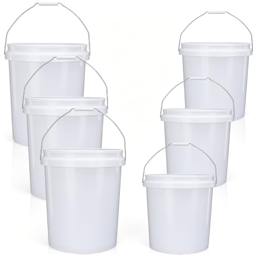 5 Gallon Large & 2.5 Gallon Small Bucket Set with Handle (6 Pack), Plastic Bucket for Cleaning Car Wash Paint Garden Outdoor, Food Grade Plastic Container for Water Kitchen Storage, White - size: 3 x 5 Gallon & 3 x 2.5 Gallon