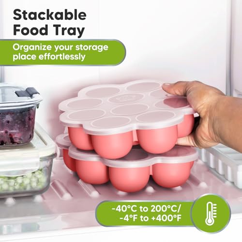 KeaBabies Silicone Food Freezer Trays with Lid, 2oz x 10 Pods (Blossom) | Baby Food Storage Containers, Easy Puree Meal Prep, Breast Milk Silicone Freezer Molds, Dishwasher, Microwave Safe, BPA-Free - color: Blossom