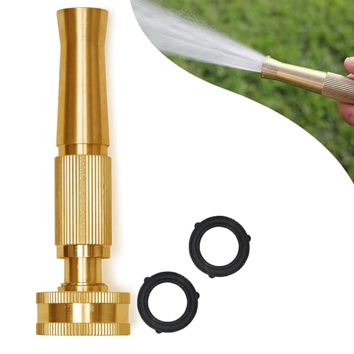 Brass Adjustable Nozzle, Twist Garden Hose Sprayer, Heavy-Duty Power Spray Attachment, High Pressure Water Jet with ¾” Standard Threading, Includes 2 Extra Rubber Washers - 2-PACK - size: Nozzle - 2 Pack