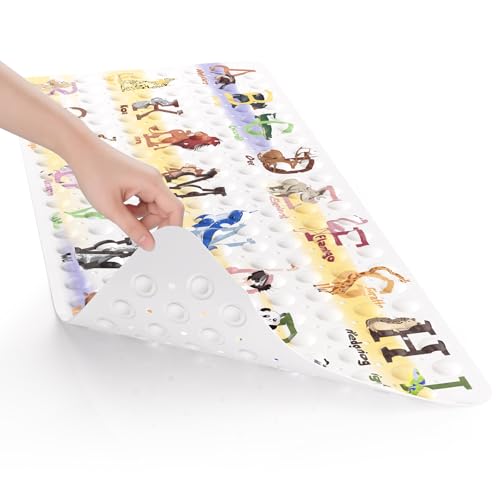 AmazerBath Baby Bath Mat Non Slip, Cartoon Kids Bath Mat for Tub 40 x 16 Inches Full Size Shower Stall Mats - Alphabets & Animals - color: Alphabets & Animals, size: 40" x 16" (Rectangular)