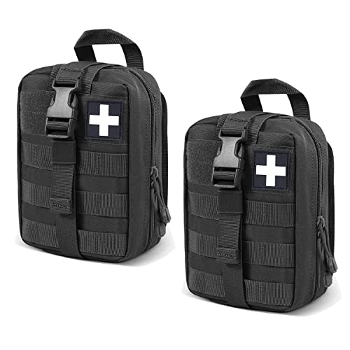 2-Pack First Aid Pouch 1000D Nylon Tactical Molle Medical Pouch Utility Pouch for Outdoor Activities Medical Supplies Bag Only - color: Black