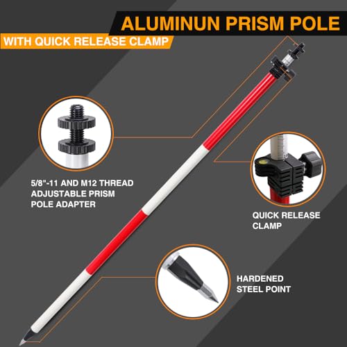 Surveying Aluminum Prism Pole, with Adjustable Adapter and Twist Lock for Land Surveying (8.53 FT/2.6 M) - size: 8.53FT/2.6M