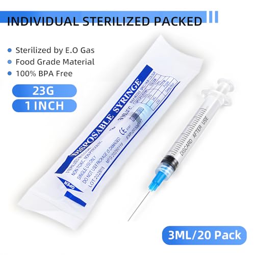 20 Pack 3ml Syringes with 23G 1 Inch, Disposable Luer Lock Syringe Individually Sterile Packed for Scientific Lab, Liquid Measuring and Dispensing - size: 3ML-23G-1IN