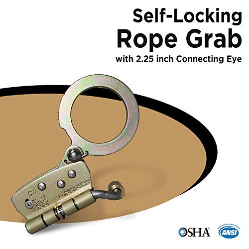 AFP Self-Locking Rope Grab with 2.25 inch Connecting Eye, used with 5/8’’ Lifeline Rope, For Construction, Climbing, Fall-Protection, 310 lb. Capacity (OSHA/ANSI Compliant) - color: Gold