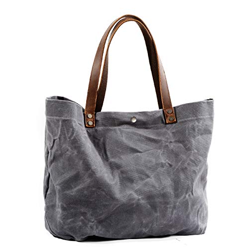 WUDON Waxed Canvas Travel Tote Bag - Extra Large Carryall Shoulder Bag for Women | Travel - color: Grey