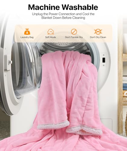 SIHOHAN Heated Throw Blanket with Foot Pockets for Women | Flannel & Sherpa, 8 Heat Levels & Timer, Portable for Home Office Travel, Machine Washable, Pink - size: 50*70 Pink