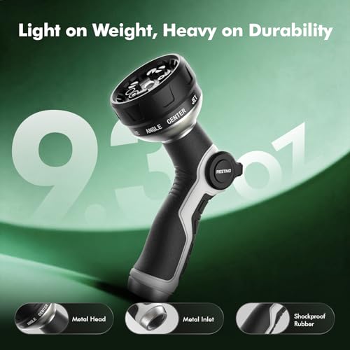 RESTMO 10-in-1 Water Hose Nozzle, Garden Hose Sprayer with 10 Adjustable Spray Patterns, Easy Thumb Control for Flow Adjustment, Ideal for Watering Plants & Lawns, Washing Cars & Pets, Black - color: Black