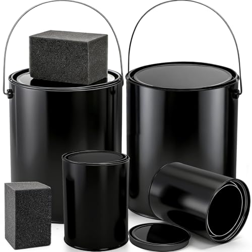 WUWEOT 4 Pack 1 Quart & 1 Gallon Metal Paint Can, Black Empty Paint Buckets Storage Container, Leftover Pail with Stainless Steel Handle and Snap On Airtight Lid for Painting, DIY Crafts