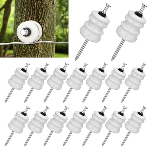 Pangda 25 Pack Multi-Groove Wood Post Ceramic Insulator with Double-Headed Nails and Washers Ceramic Electric Fence Insulator for Wooden Post Electrical Wire Ground Fencing Agricultural Supplies