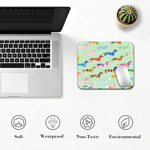 Colorful Patterned Dachshund Dog Mouse Pad 9.5" x 7.9", Lovely Wiener Dog Seamless Cute Desk Mat, Dog Lover Gift - color: Dachshund Dog