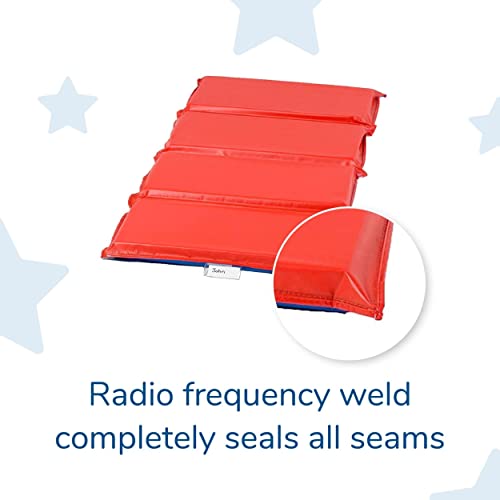 Children's Factory Angels 2" Thick Toddler Nap Mat, Red-Blue, 4 Section Waterproof Sleeping Mat for use in Preschools and Daycares | Comfortable 4-Section Sleep Mat, Foam-Filled Kids Mat, Water-Resistant Folding Nap Mats for Daycare and Preschool