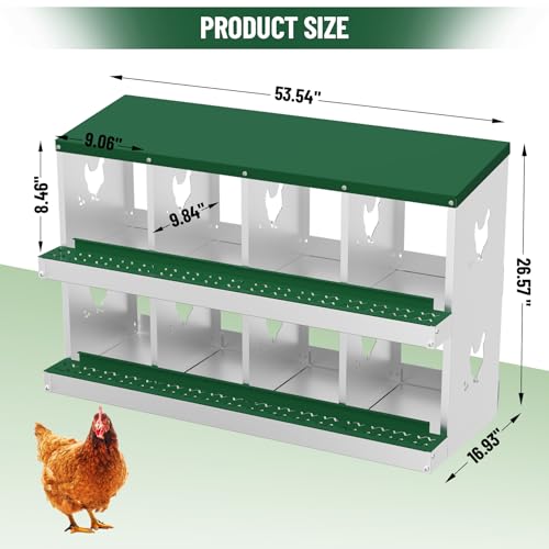 Chicken Nesting Box, 8-Hole Nesting Boxes, Removable Tray, Ventilation Holes, Easy Egg Collection & Cleaning, Laying Boxes for Hens, Green - color: Green, size: 8 Holes