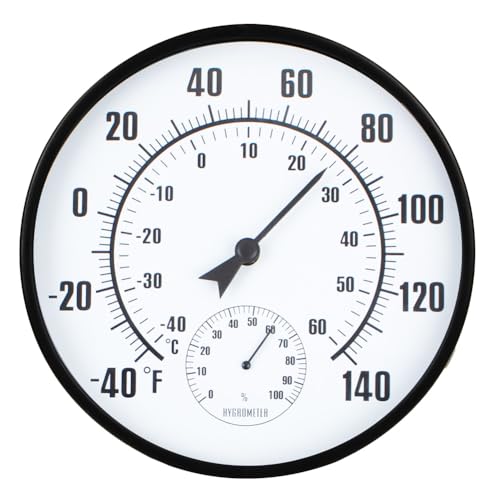 10'' Indoor Outdoor Thermometer, Outdoor Wall Thermometer with Humidity, No Battery Needed Outdoor Thermometers for Patio, Garden, Home