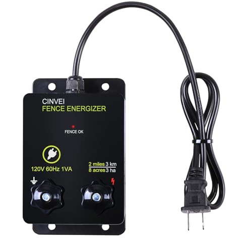 Electric Fence Energizer for Preventing Wild Animals Intruding, CINVEI 2-Mile Electric Fence Energizer for Preventing Wild Animals Intruding 8 Acres Output Voltage 5000V, 0.1 Joule