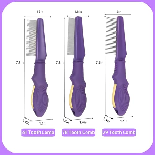 Temapex 3PCS Pet Comb for Grooming Long & Short Haired Cats & Dogs With Stainless Steel Metal Teeth for Removes Tangles & Flea, Non-Slip & Anti-Static Rubber Handle, Safe & Gentle - size: Pet Detangling Comb + Flea Comb + Grooming Comb