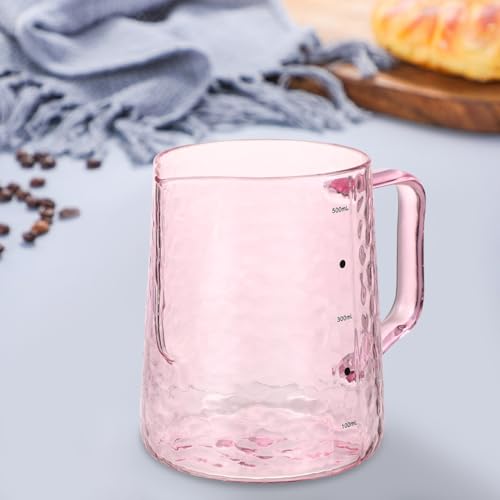 Toyvian Glass Milk Jug with Pink Scale, 500ml Heat-Resistant Borosilicate Coffee Pitcher Graduated Milk Frothing Cup with Spout Portable Glass Coffee Server for Espresso Latte Art Home Brewing