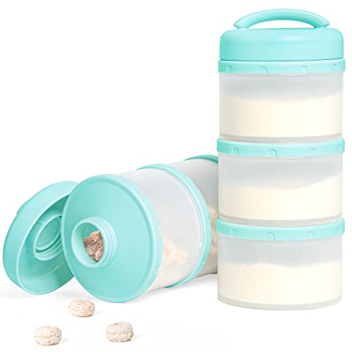 Termichy Stackable Formula Dispenser Portable Milk Powder Container, 2 Pack, Mint | Separated Compartments Premeasure Storage - Mess-Free Funnel Spout for No-Spill Pouring - for Home or Travel Use - color: Mint