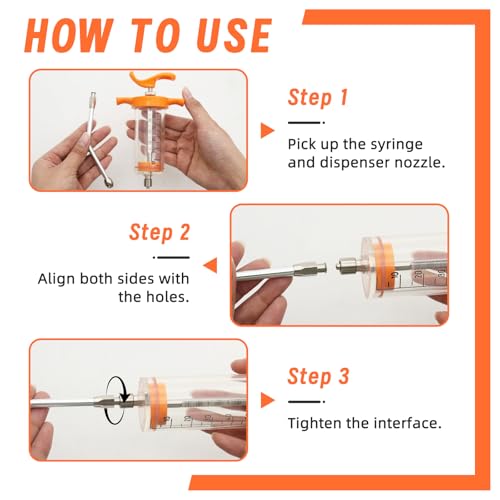 2 Pcs Goat Syringe Reusable Adjustable Goat Drench Syringe with 2 Drench Nozzle and Needles, Feeding Supplies for Cattle, Sheep, Goats, Horse, Pig, Dog (Orange, 50ML) - color: Orange, size: 50ML